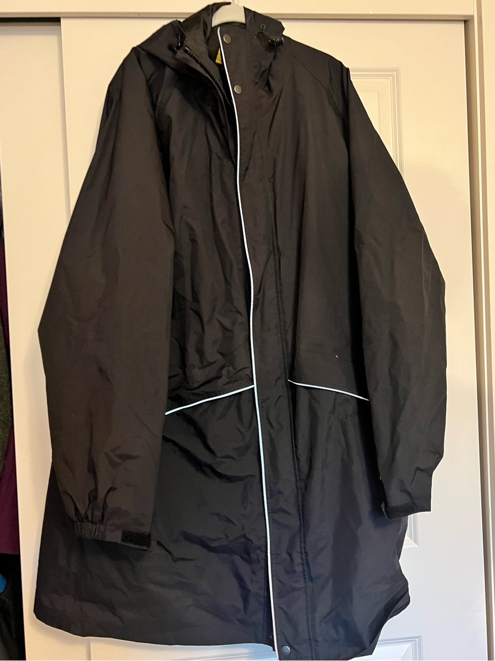 Men's Black Hooded Long Rain Jacket - Lightweight Waterproof Coat 2XL Reflective